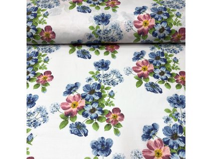 36974 4 bavlnena latka kvetiny na bilem