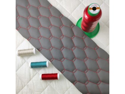 Ekokůže GEO barva Šedo - Červená prošívaná nitěmi 1,45 m x 0,57 m