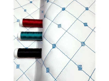 Ekokůže MIX 3x3 cm barva Bílá prošívaná Tyrkysovými nitěmi, metráž, 145 cm