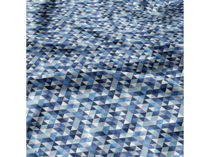 Bavlněná látka Trojúhelníky 2 cm, Modré