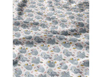 37367 5 bavlnene latky metraz sovy sede na bilem