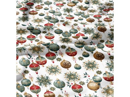 Vánoční bavlněná látka, metráž, šíře 160 cm, Vánoční Hračky na Bílém
