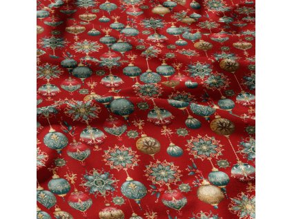 Vánoční bavlněná látka, metráž, šíře 160 cm, Vánoční Hračky na Červeném