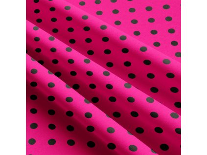Dětské bavlněné látky, metráž. Puntík 10 mm, Černý na Amarantovém