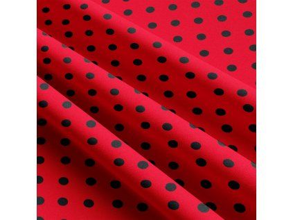 37460 5 detske bavlnene latky metraz puntik 10 mm cerny na cervenem