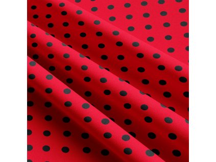 Dětské bavlněné látky, metráž. Puntík 10 mm, Černý na Červeném