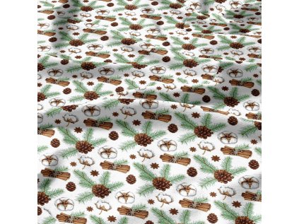 Vánoční bavlněná látka, metráž, šíře 160 cm, Jedlové Šišky na Bílém