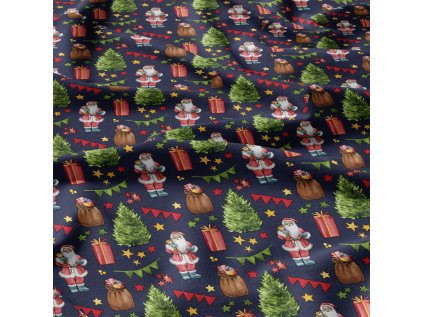 Vánoční bavlněná látka, metráž, šíře 160 cm, Vánoční Mikuláš