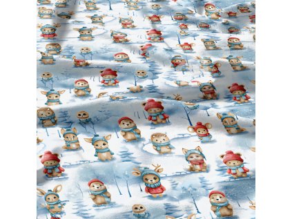 Vánoční bavlněná látka, metráž, šíře 160 cm, vzor Vánoce na Bílém 47