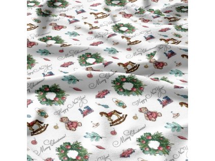 Vánoční bavlněná látka, metráž, šíře 160 cm, vzor Vánoce na Bílém 29