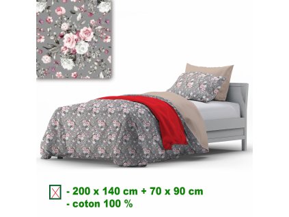 Bavlněné povlečení na zip, barva Šedá, 140x200 cm