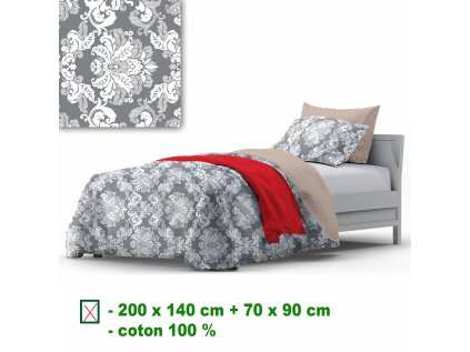 Bavlněné povlečení na zip, barva Šedá, 140x200 cm