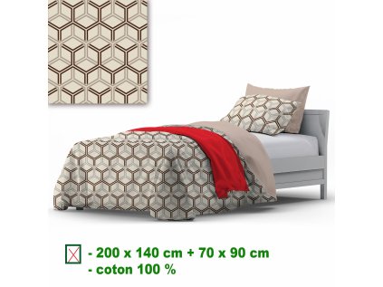 Bavlněné povlečení na zip, barva Béžová, 140x200 cm