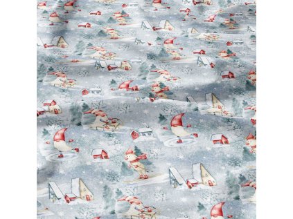 Vánoční bavlněná látka, metráž, šíře 160 cm, vzor Vánoce na Šedém