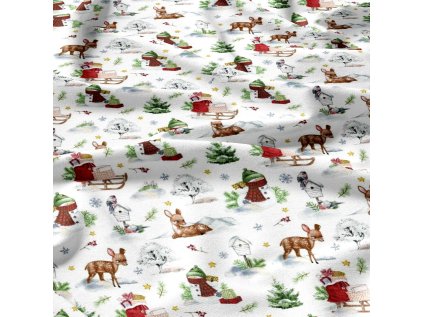 Vánoční bavlněná látka, metráž, šíře 160 cm, vzor Vánoce na Bílém 2