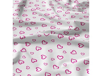 Dekorační bavlněná látka, metráž, Srdíčka Růžová na Bílém
