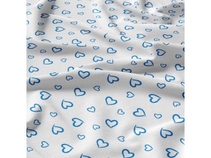Dekorační bavlněná látka, metráž, Srdíčka Modrá na Bílém