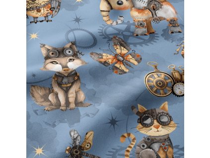 38315 2 bavlnene latky zviratka na modrem metraz