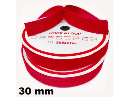 Pásek na suchý zip Háček a Smyčka set, barva Červená 30 mm balení 25 m