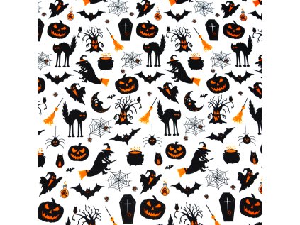Vánoční bavlněná látka, metráž, šíře 160 cm, Halloween Černý na  Bílém