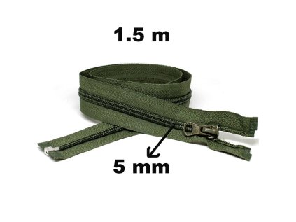 zip spiralovy khaki 5 mm delka 150 cm