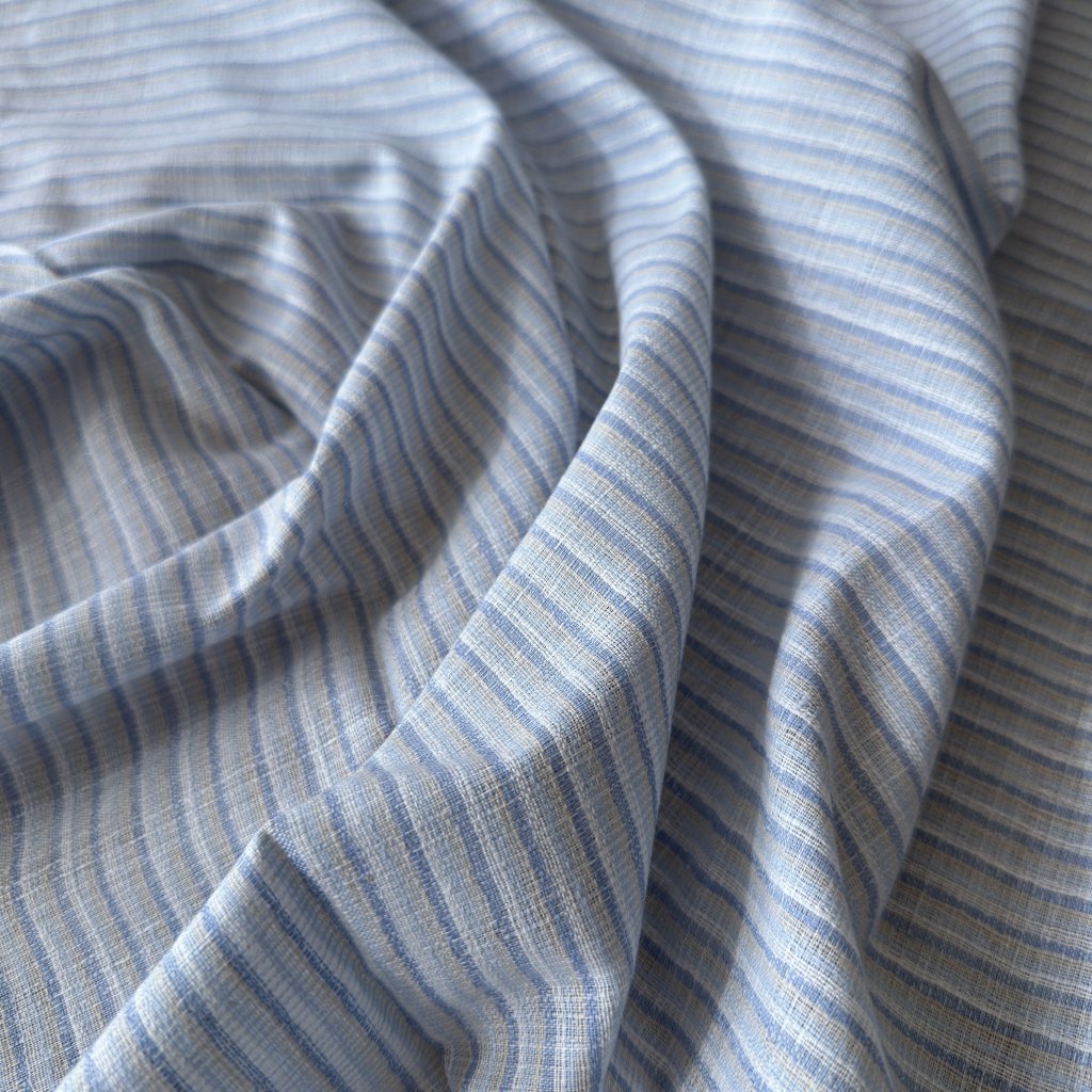 Vintage plátno modré podélné proužky, bavlna