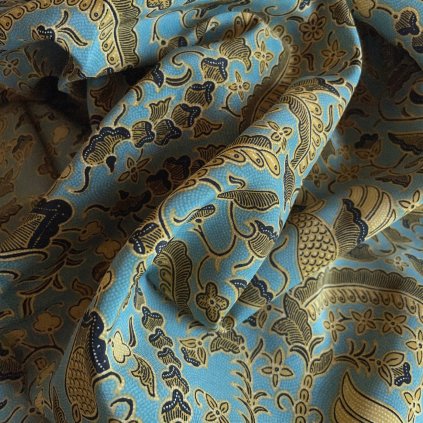 Exotická tyrkysová podšívkovina s ptáky, polyester