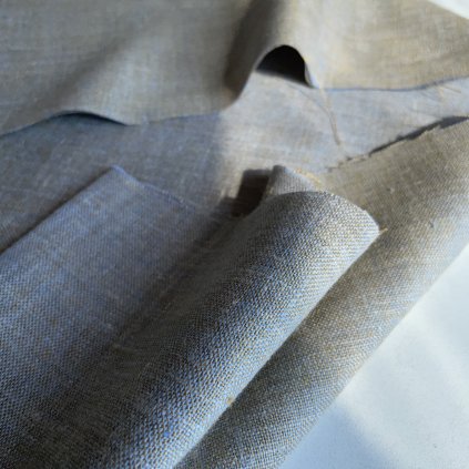 Luxusní oblekovka, len s hedvábím, odlesky modré a hořčicové