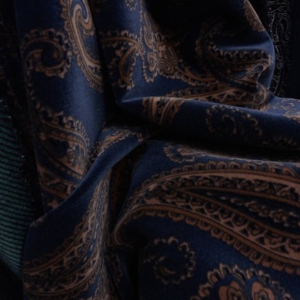 Velveta Vansdorf bavlněný samet paisley modrá/starorůžová