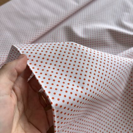 Bavlněný popelín s drobnými oranžovými puntíky
