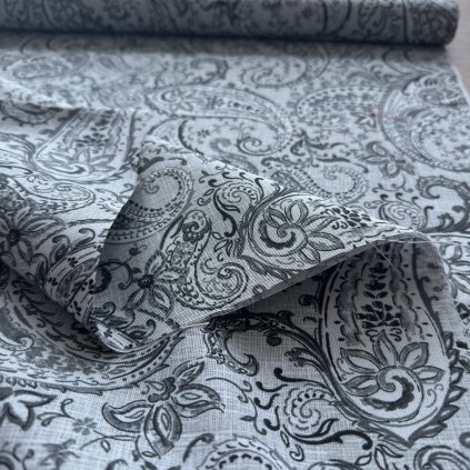Bavlněné plátno dekorační šedivý paisley