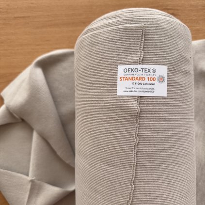 Béžový bavlněný náplet/žebro Oeko-Tex standard, tunel