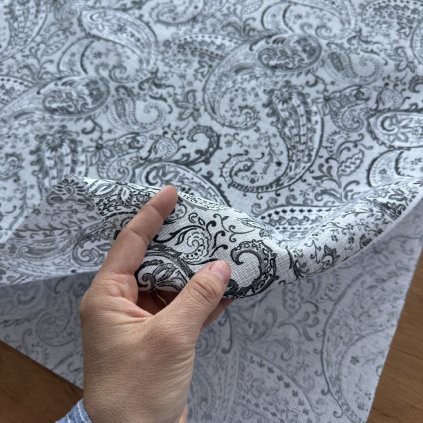 Vzorek - Bavlněné plátno dekorační šedivý paisley