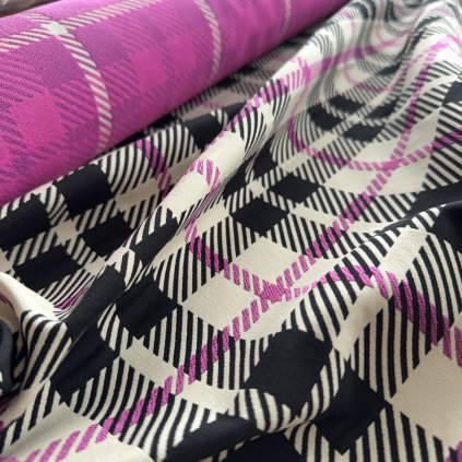 Vzorek - Magenta stretch double kostýmovka/plášťovka káry