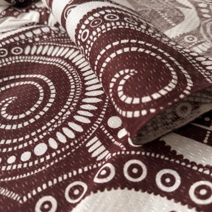 Vzorek - Retro/vintage lněné dekorační plátno s vytkaným o tisknutým vzorem pro keramiky