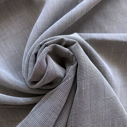 Lehká bavlněná kostýmovka/šatovka s polyesterem, šedé káro