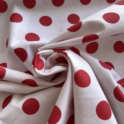 Bavlněné plátno, velké červené puntíky na bílé