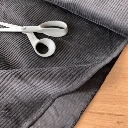 Manšestr široké pruhy, tmavě hnědo-šedý, bavlna retro