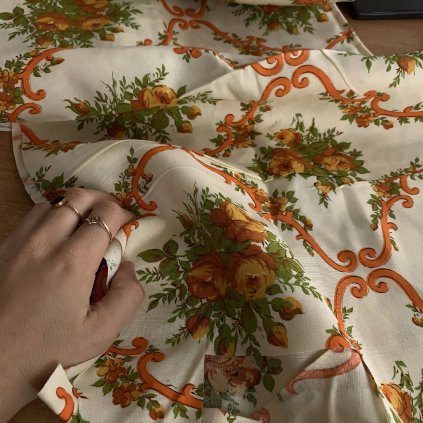 Bavlněné dekorační plátno retro růže oranžové