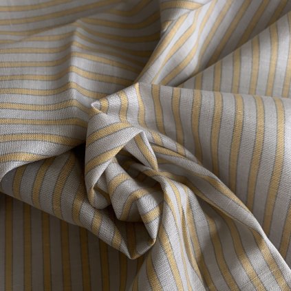 Jemné bavlněné plátno okrově šedé pruhy