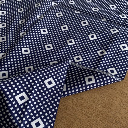 Lehké bavlněné plátno modro bílé kosočtverce