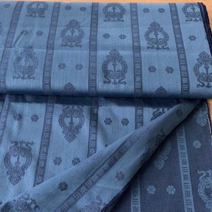 Čalounický/bytový vintage damašek pevný tmavě modrý, bavlna