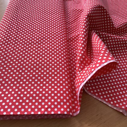 Vzorek - Bavlněné plátno s rypsovou strukturou - bílé puntíky na červené