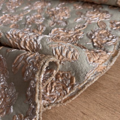 Vzorek - Brokát okrově metalické růže