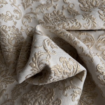Vzorek - Brokát, krémová zlatá, florální vzor