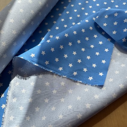 Vzorek - Modré hvězdičky, 100% tencel, plátno/šatovka šíře role 90cm