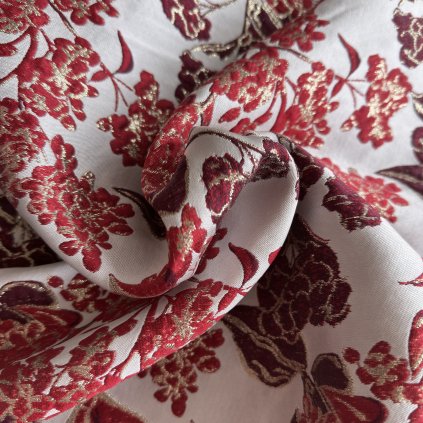 Brokát vínová a bílá, zlaté květy