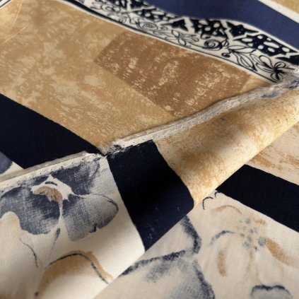 Retro viskózová šatovka modro béžová