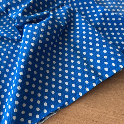 Krepaté plátno modrý s bílým puntíkem, bavlna