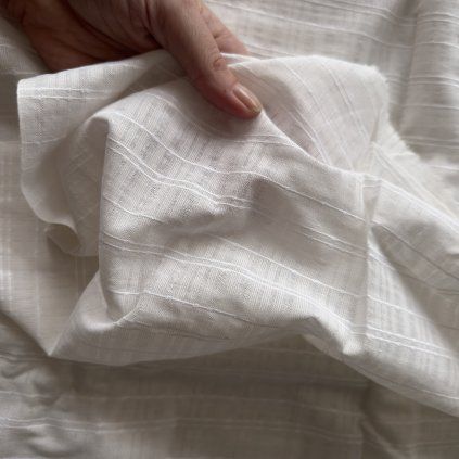 Plátno vytkané proužky, off white, bavlna